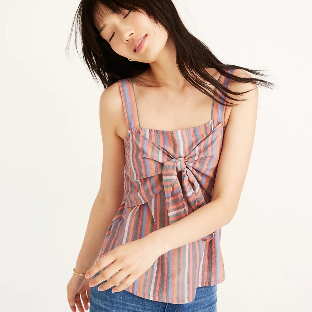 Madewell Tie-Front Sleeveless Cami Top in Rainbow Stripe Style #L3050